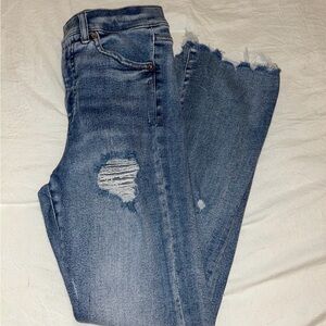 Express Distressed High Rise Cropped Flare